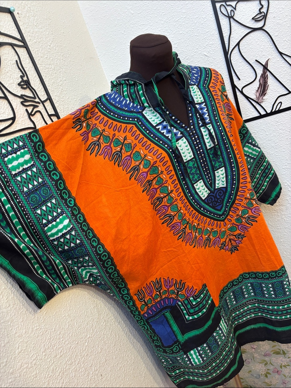 Advance Apparels Orange & Green Dashiki-Style Hooded Tunic Free Size